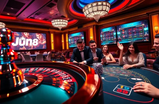 Players enjoying exhilarating games at Jun88 casino, featuring vibrant tables and excitement.