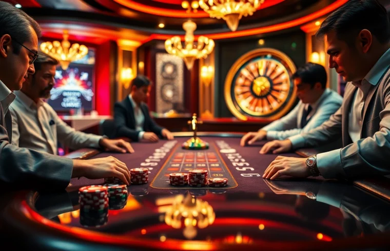 Professional gamblers engaging in high-stakes poker action at s666 plus casino.