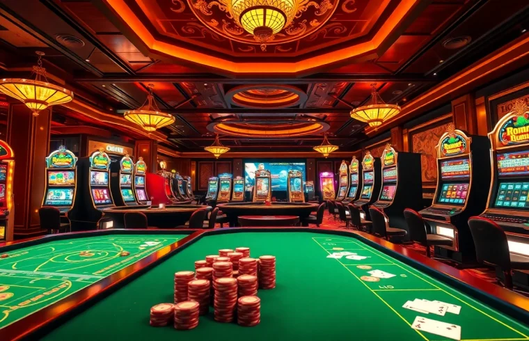 Exciting gaming experience at lc88.my featuring vibrant slots and professional casino tables.