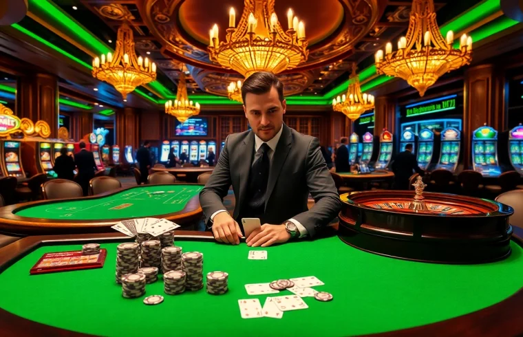 Link kp88 showcases an exciting casino scene with players and vibrant gaming elements.