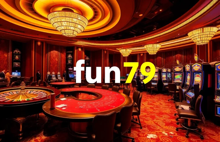 fun79 highlights thrilling casino games with vibrant slot machines and poker tables.
