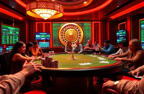 Engaged players strategizing at a luxury casino table at tr88, highlighting the thrill of gambling.